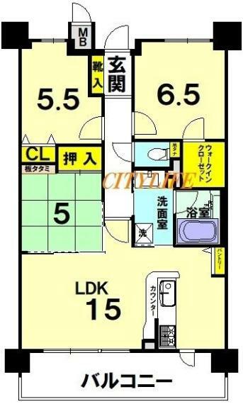 パデシオン京都七条ミッドパーク(3LDK) 5階の間取り