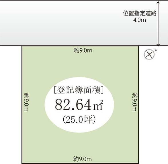 区画図 建築条件なし　お好きなハウスメーカーで建築できます　土地面積82.64平米の整形地
