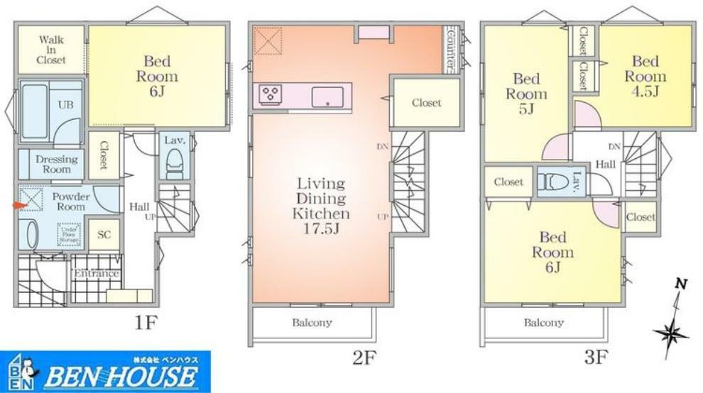間取り図 間取図（II）（5号棟）・キッチン横に収納を設置、食品のストックや雑貨など置けます・WICを含む各居室収納完備でどのお部屋もスッキリ片付きます・洗面室の横にドレッシングルーム完備