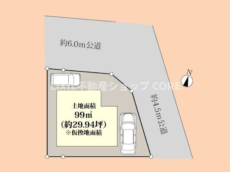 区画図 広々6mの前面道路で開放感ございます！明るい住まいで快適にお過ごしいただけます！