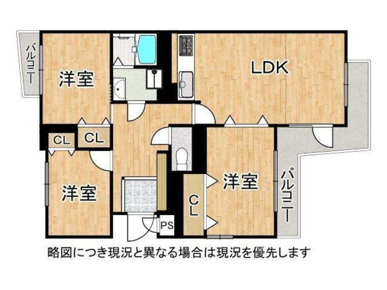 間取り図 各居室収納スペース付きの3LDK！