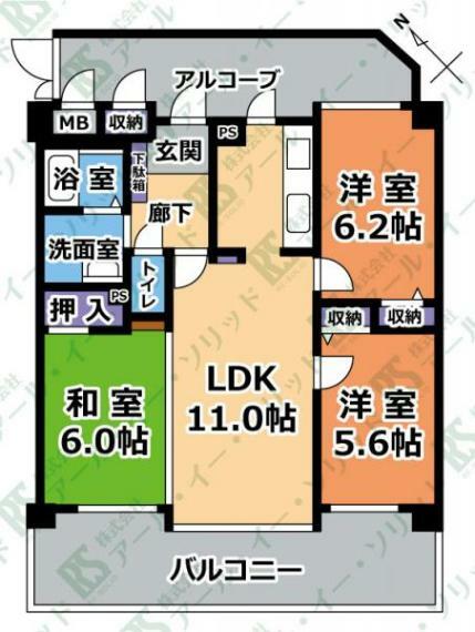 ランドコア戸坂出江(3LDK) 1階の間取り