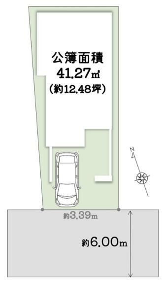 土地図面 【区画図】前道幅員約6.0mでらくらく駐車