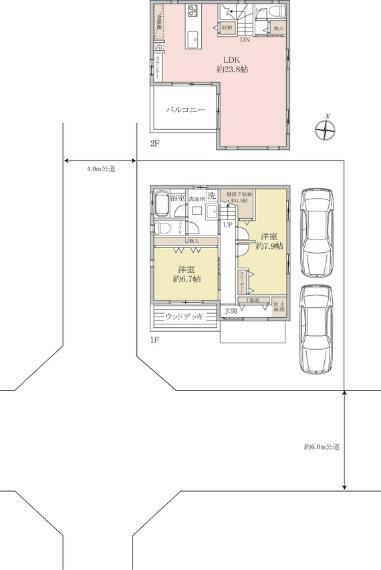 間取り図 【間取】駐車スペース2台、2LDKのお住まい！団らん空間もプライベート空間もゆったりとした広さを確保
