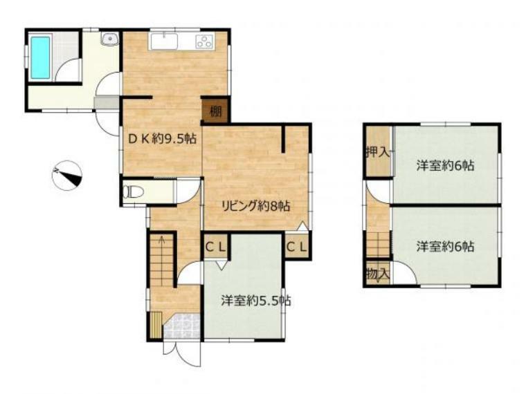 間取り図 【リフォーム中】3LDKの2階建てで各居室収納付きです。