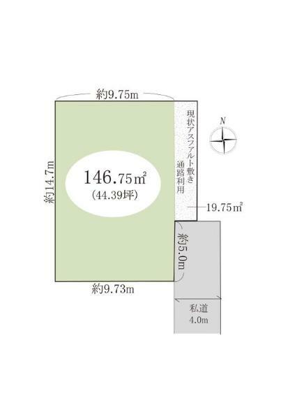 区画図 ■土地面積44.39坪！■東4.0m私道に接道！陽当たり・通風良好です！■東京外環自動車道へのアクセス良好！