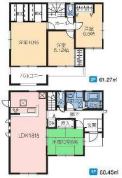 間取り図 ■2号棟　建坪36.82坪　敷地＋通路部分87.39坪　廊下収納　W.I.C2か所　タッチキー　インナーバルコニー　全居室南向き■