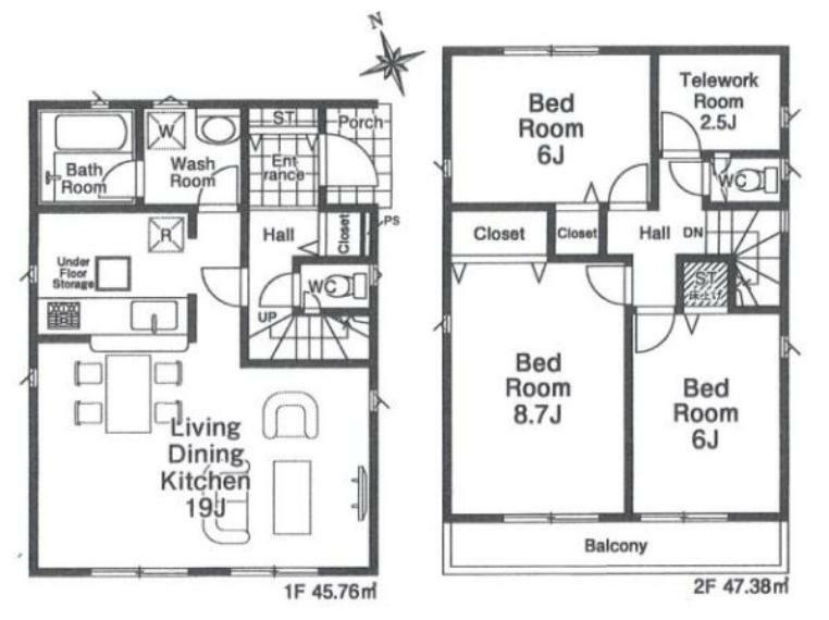 区画図 ファミリー向け3LDKのお住まいに、テレワークルーム2.5帖完備！収納スペースとしても、家事スペースとしても、多目的に使えて便利です！