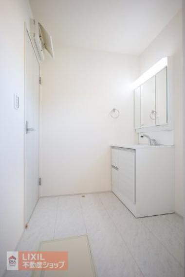 大きく使い勝手の良い三面鏡です。三面鏡の裏側は小物の収納に便利なキャビネット仕様です。