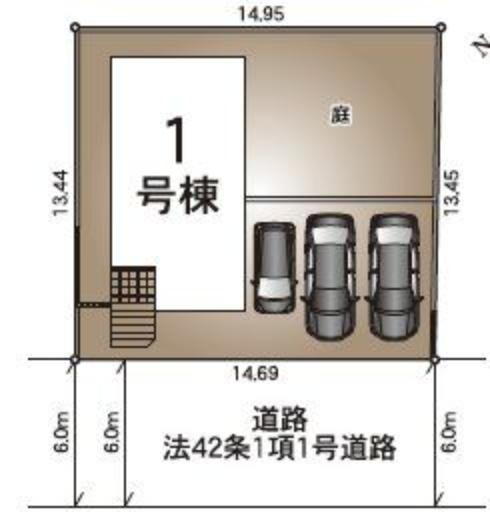 1号棟:敷地内3台駐車可能です。お庭付きです。