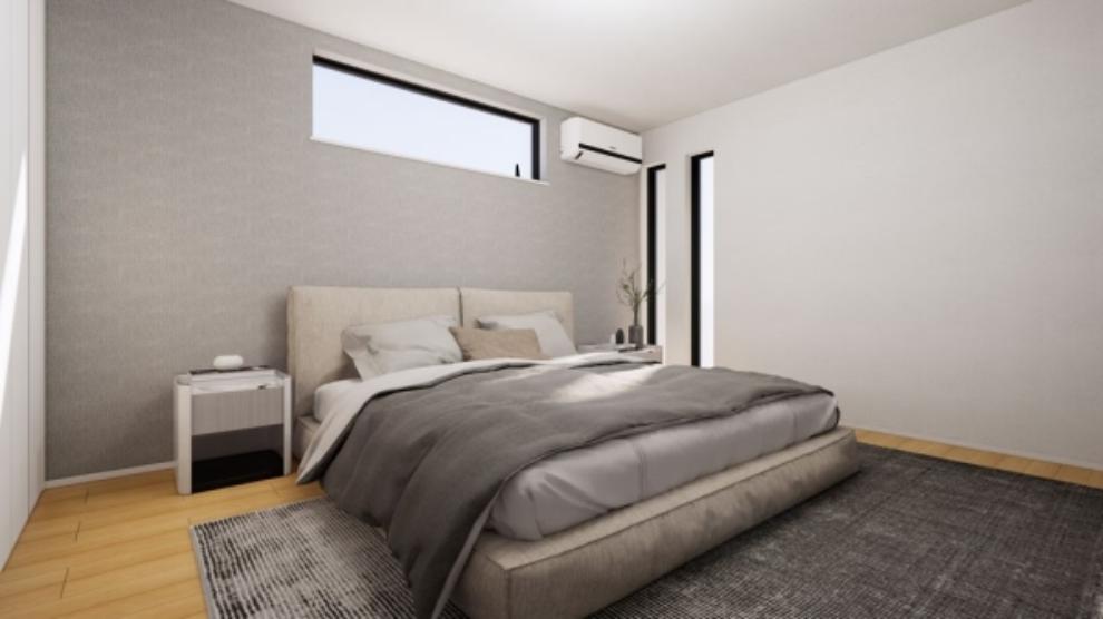 主寝室はベットを置いてもゆとりある空間をイメージ。