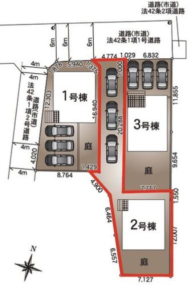 2号棟:敷地内3台駐車可能です。