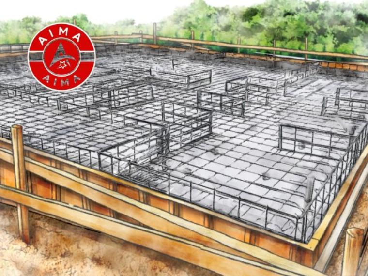 ベタ基礎は、コンクリートで建物の下一面を支える工法。基礎鉄筋を張り強度を強めたベタ基礎の耐圧盤を1階の床下全面に施工し、広い耐圧盤の面で建物の荷重を地盤に伝えます。