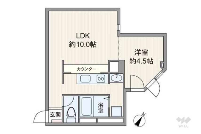 間取りは専有面積38.42平米の1LDK。