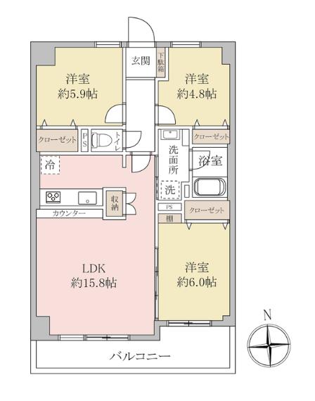 専有面積70.13m2。12階建ての11階部分・南向きの3LDK。陽当り・眺望良好。
