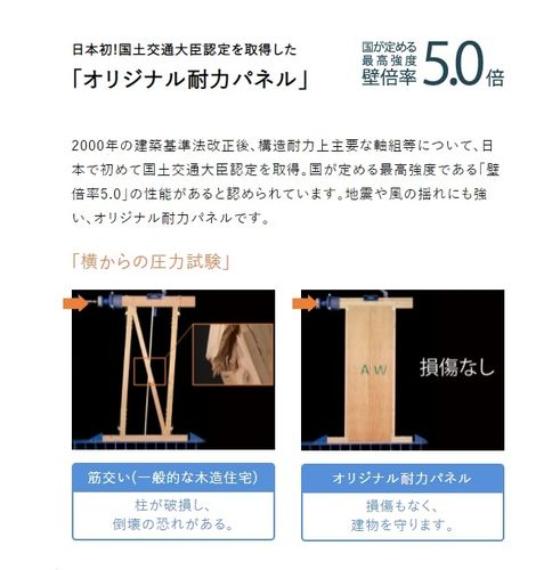 オリジナル耐力パネル:地震や風の揺れにも強い、オリジナル耐力パネルです。