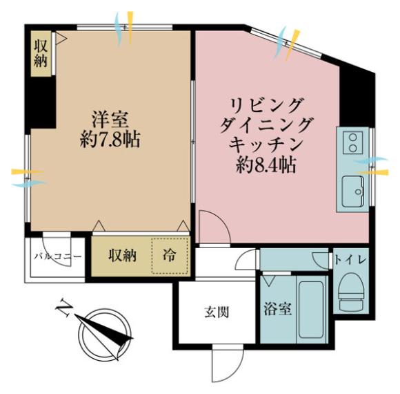 1LDK、専有面積31.77m2、バルコニー面積1.26m2