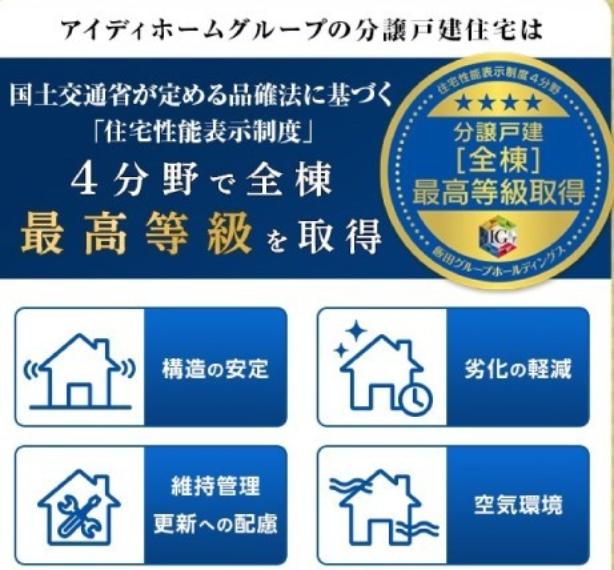 『リナージュ』は住宅性能表示基準の4分野「構造の安定」「劣化の軽減」「維持管理更新への配慮」「空気環境」の厳しいチェックを通過！安心で高品質な住まいをご提供しています。