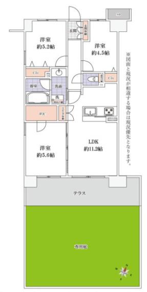 【3LDK】 ゆとりある3LDKの間取りは、ご家族での暮らしにも対応できる住まいです。