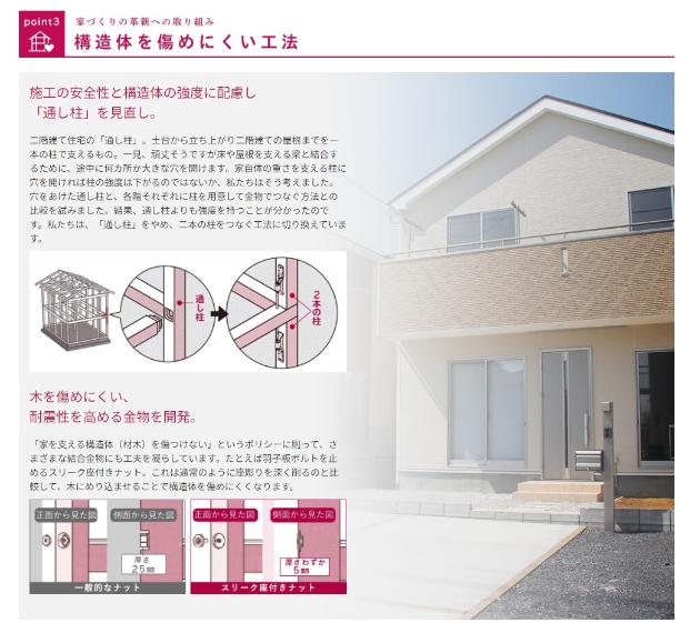 ●施工の安全性<BR/>木を傷めにくい、耐震性を高める金物を開発！<BR/>施工の安全性と構造体の強度に配慮。
