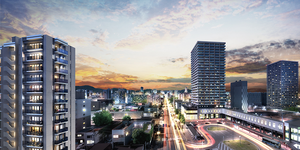 クリオ札幌苗穂ステーションフロントのメイン画像 | 現地からの眺望に完成予想CGを合成したもので実際とは異なります
