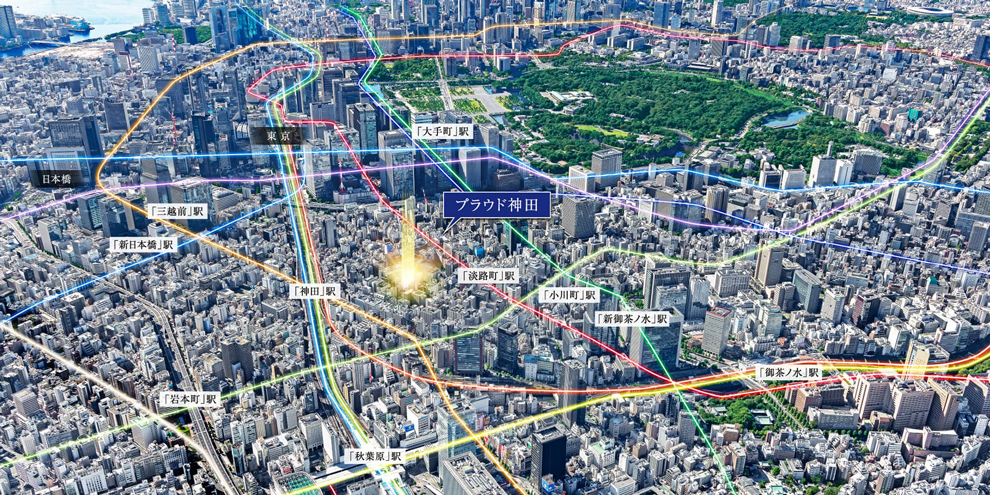 プラウド神田のメイン画像 | 現地周辺の写真（2023年10月撮影）にCGを合成したもので実際とは異なります