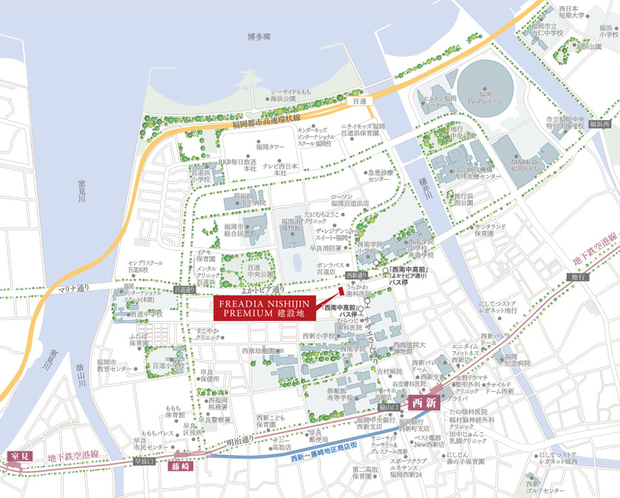 Yahoo 不動産 フリーディア西新プレミアム 福岡市地下鉄空港線 西新 駅 徒歩8分 約600m 新築マンション 分譲マンション
